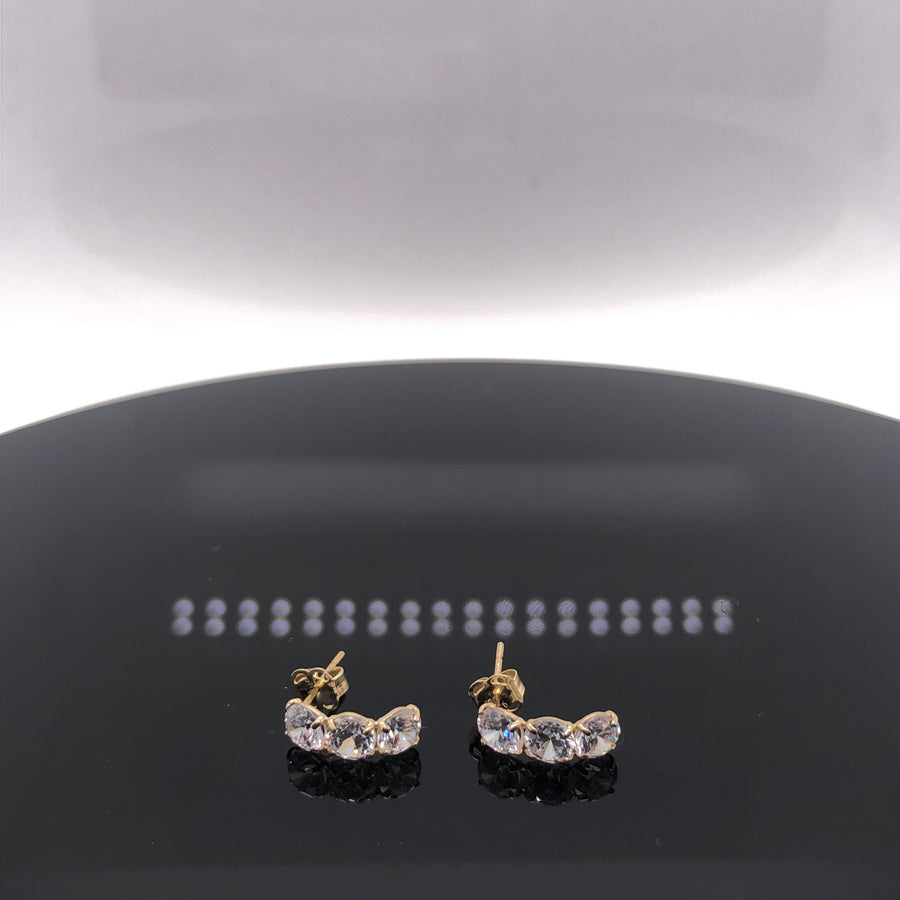 9ct Gold Triple Stone Curve Earrings