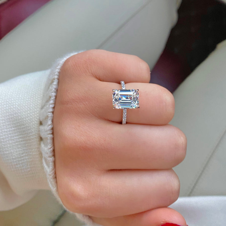 Emerald Half Pave Silver Ring