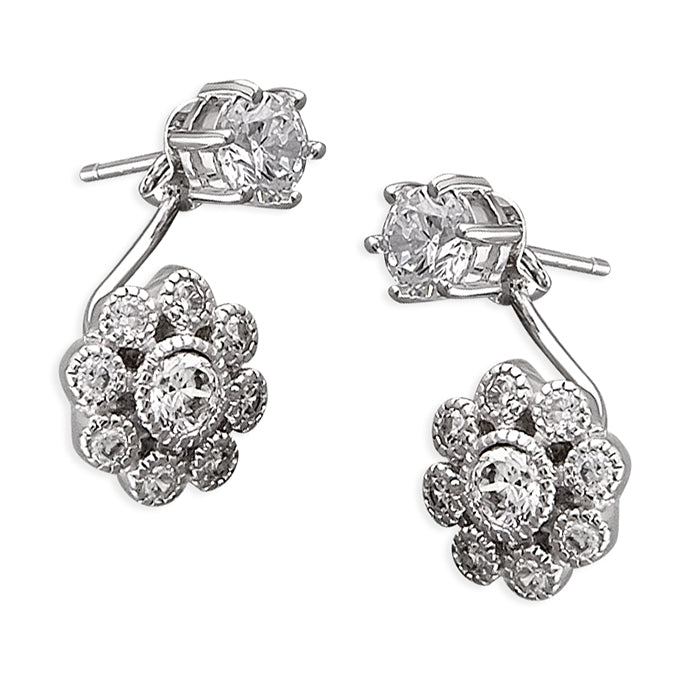 Flower Drop Silver Earrings