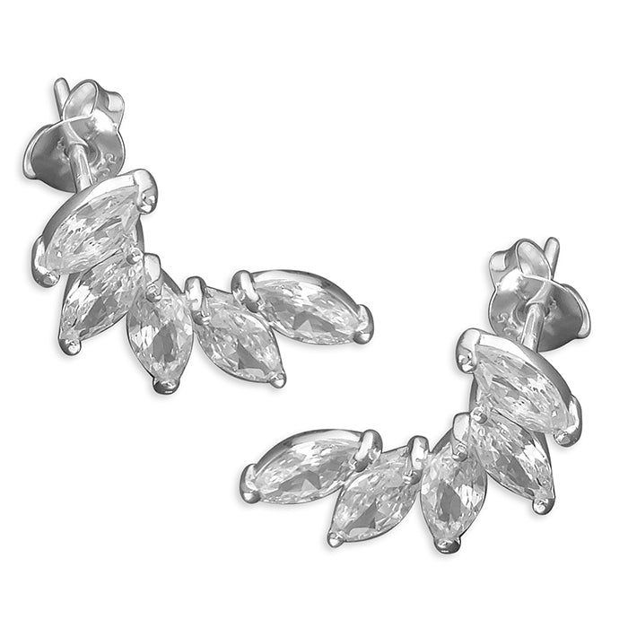 Marquis Five Stone Silver Stud Earrings