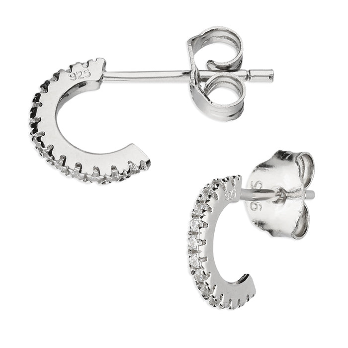 Mini Silver Pavé Huggie Hoop Earrings