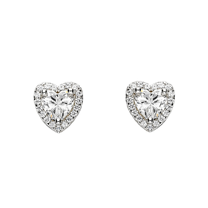 Heart Style Mini Silver Halo Stud Earrings