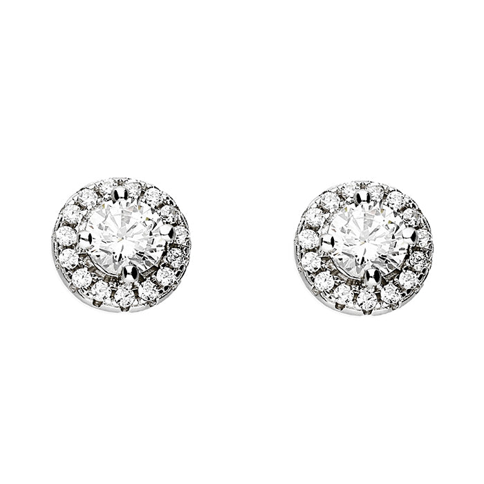 Round Cut Silver Halo Stud Earrings