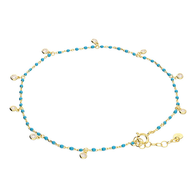 Turqouise Beaded Silver / Gold Drop Anklet