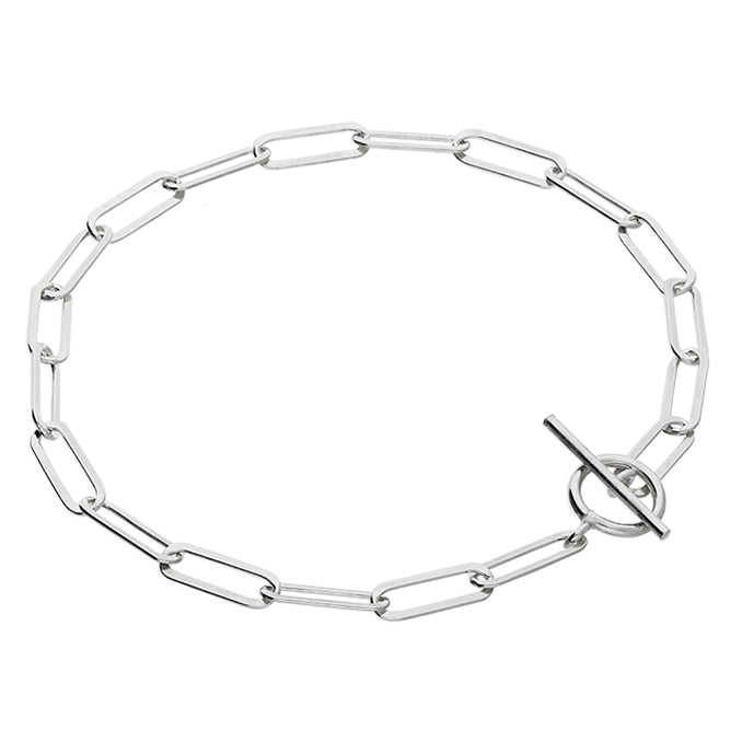 Silver / Gold Flat Oval Link Belcher T-Bar Bracelet