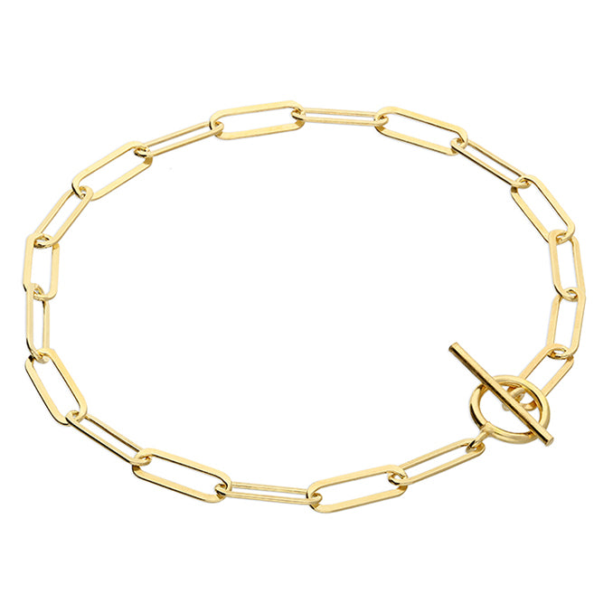 Silver / Gold Flat Oval Link Belcher T-Bar Bracelet