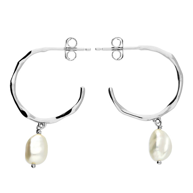 Gold / Silver Freshwater Pearl Hoop Earrings