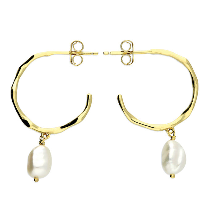 Gold / Silver Freshwater Pearl Hoop Earrings