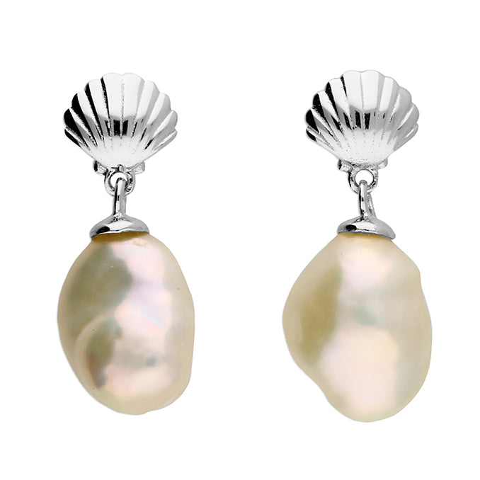 Silver / Gold Shell Stud With Keshi Pearl