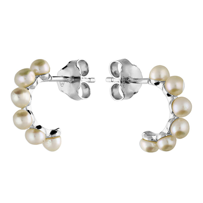 Gold / Silver Freshwater Pearl Hoop Earrings