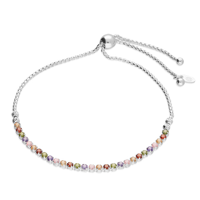 Rainbow Round Cut Silver Adjustable Tennis Bracelet