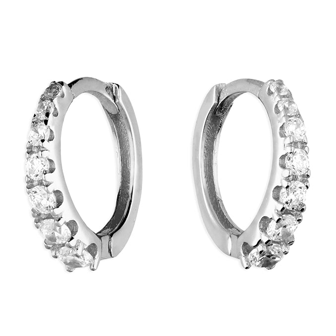 Silver Pavé Huggie Hoop Earrings