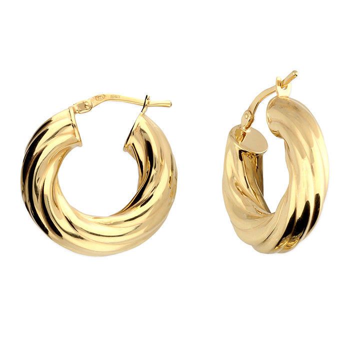Gold Swirl Effect Chunky Hoop Earrings