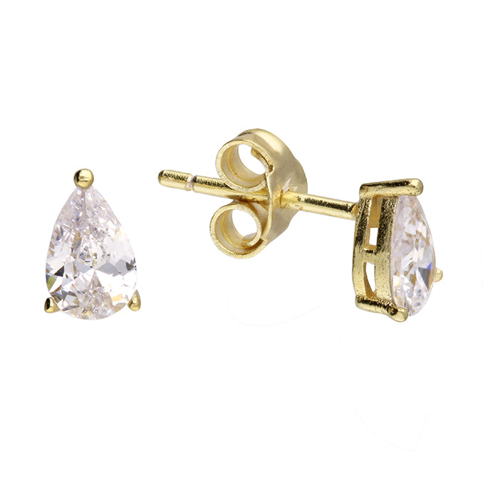 Gold / Silver Pear Cut Teardrop Stud Earrings