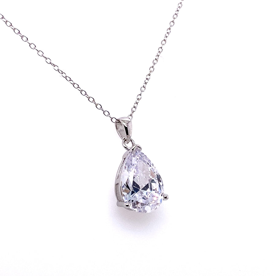 Pear Cut Crushed Ice Silver Pendant Necklace
