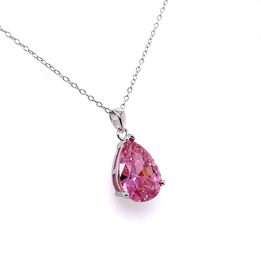 Pear Cut Crushed Ice Pink Pendant Necklace