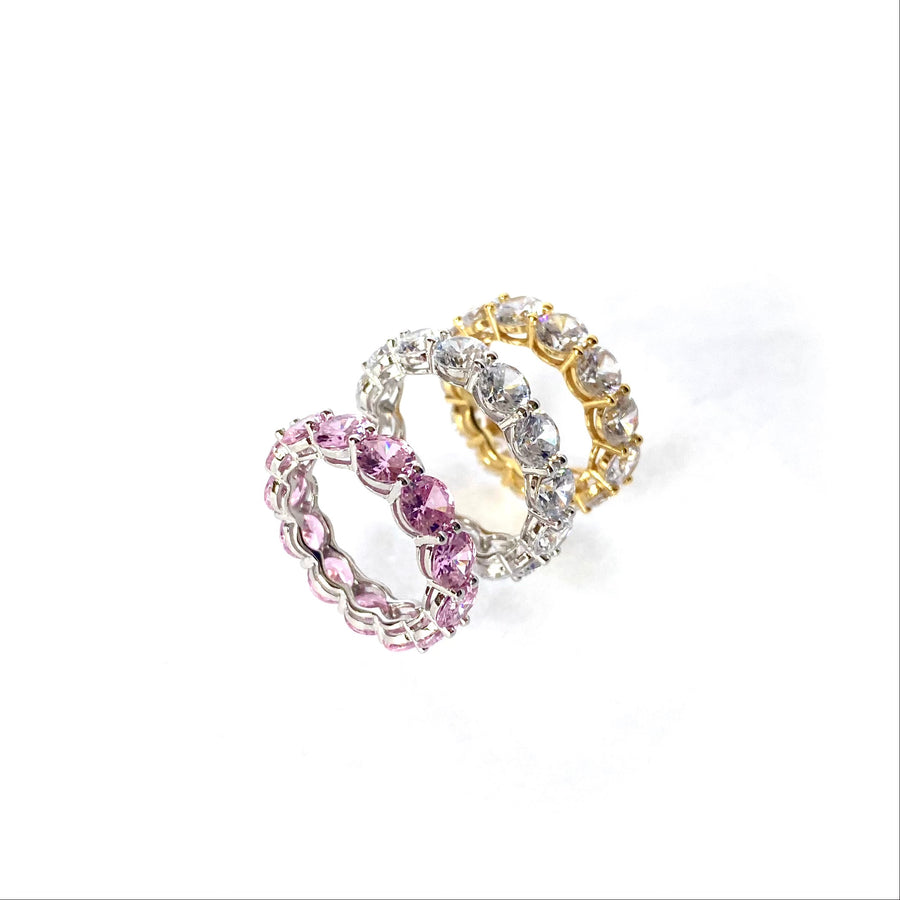 Brilliant Round Cut Eternity Band Ring - Silver / Gold / Pink