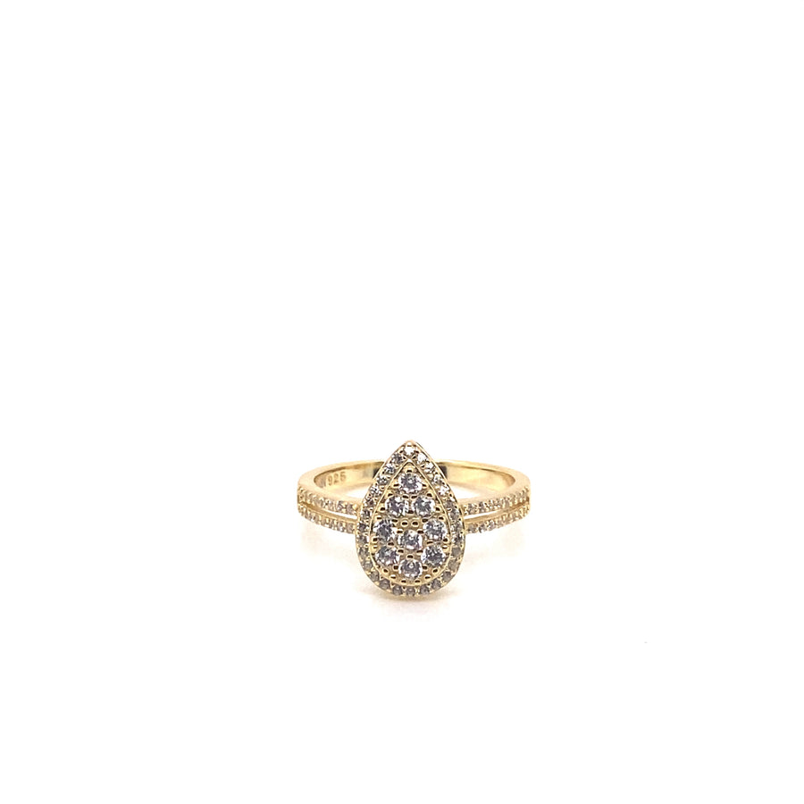 Pear Cut Pave Gold Double Band Ring
