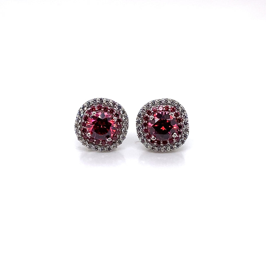 Berry Round Cut Halo Earrings
