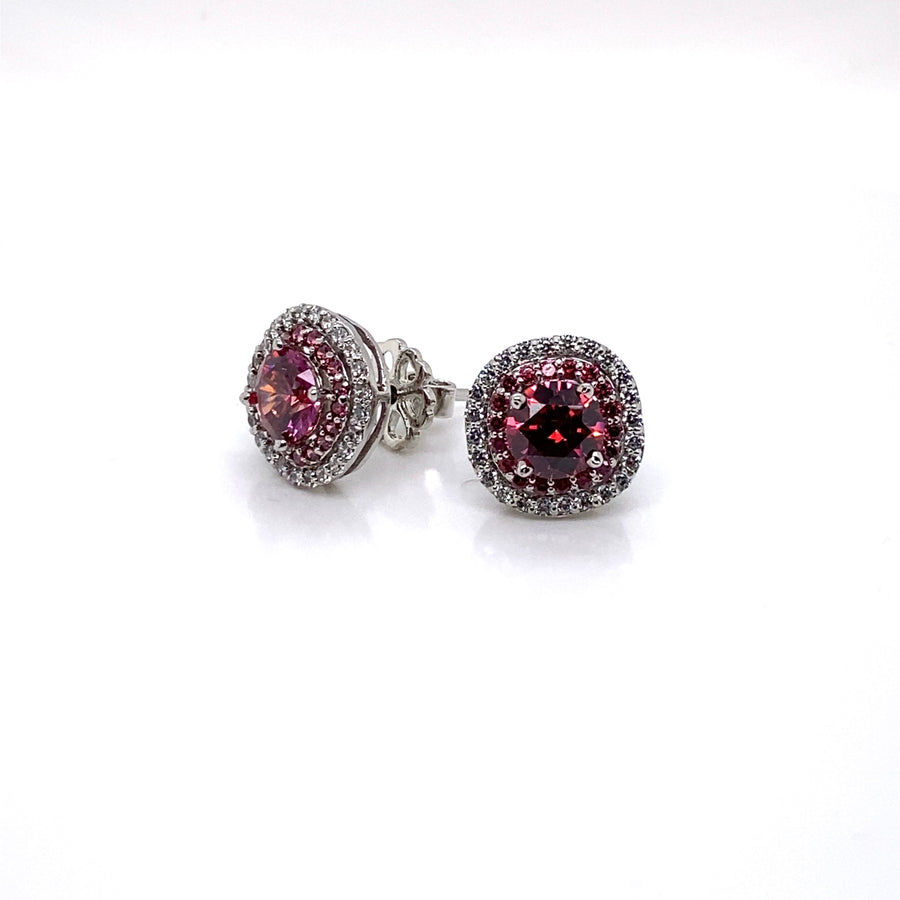 Berry Round Cut Halo Earrings