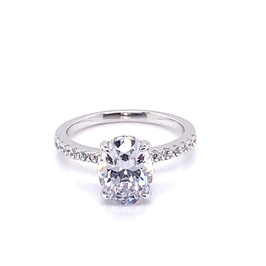 Oval Cut Crushed Ice Silver Ring