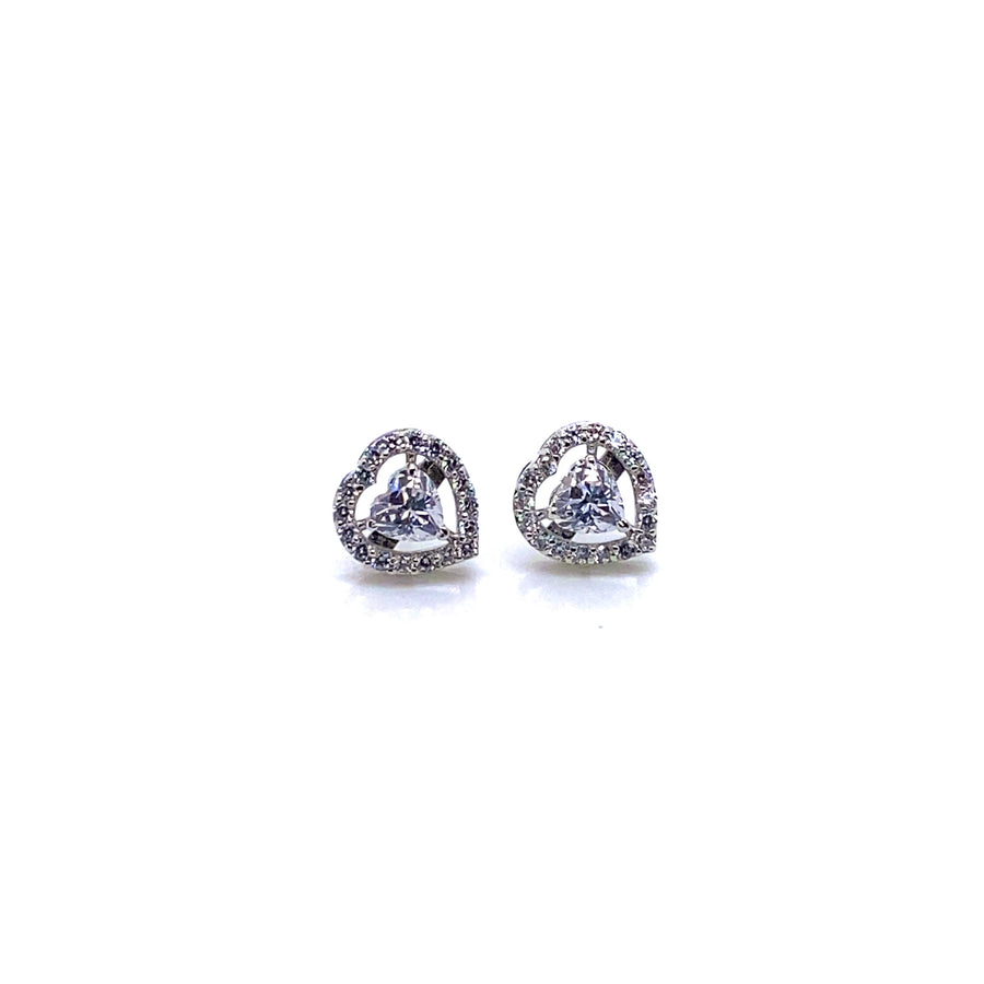 Silver Heart Pavé Earrings