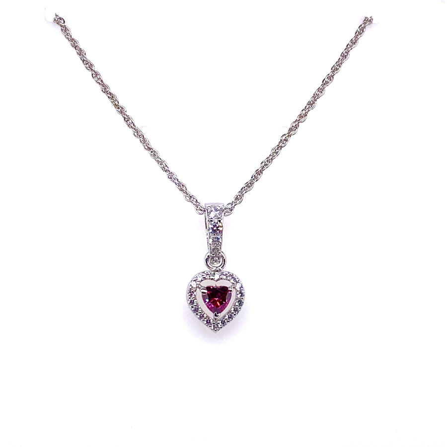 Ruby Heart Shaped Earrings And Necklace Set