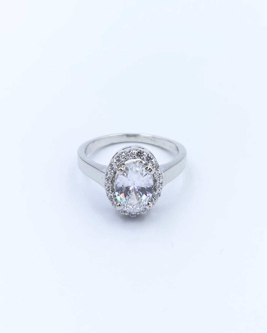 Silver Oval Cut Halo Ring