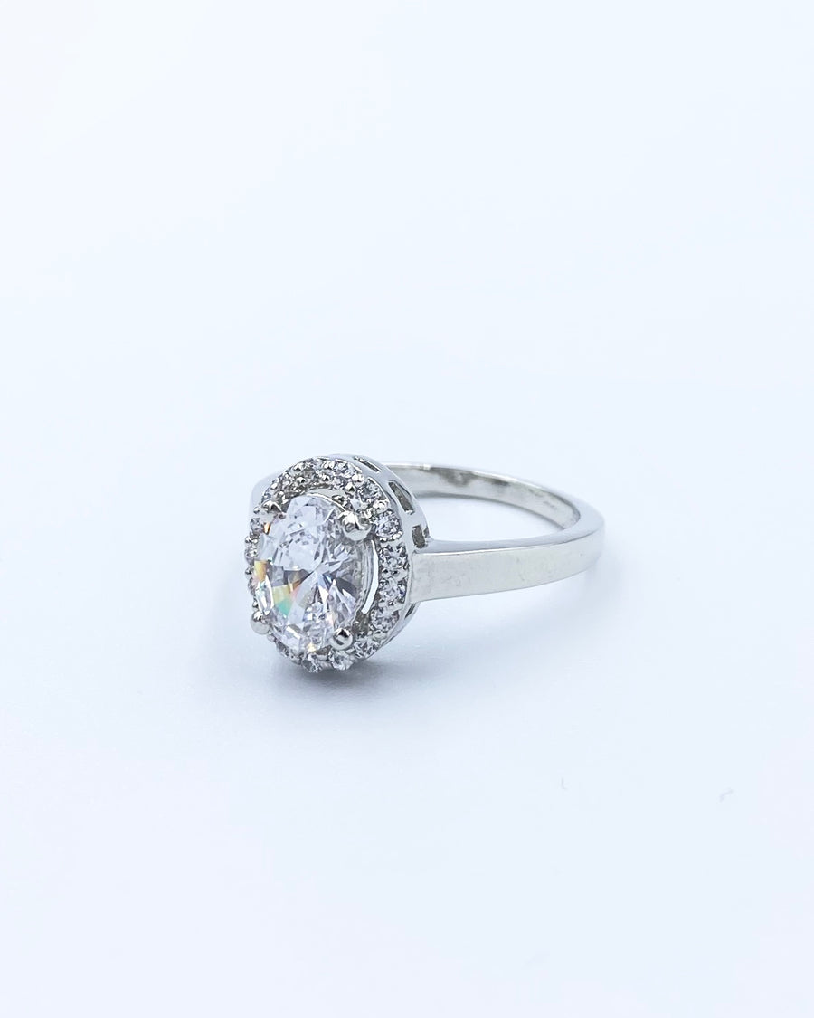 Silver Oval Cut Halo Ring