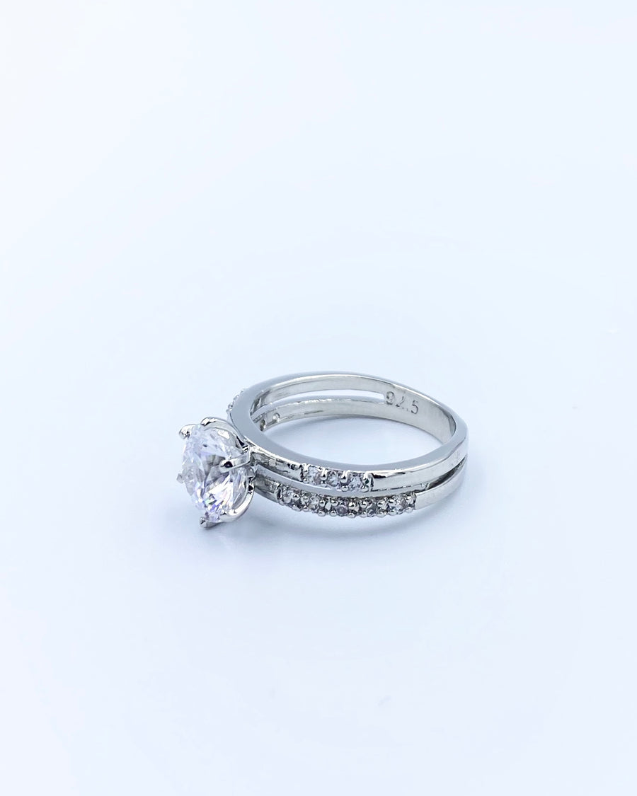 Silver Round Cut Double Band Ring