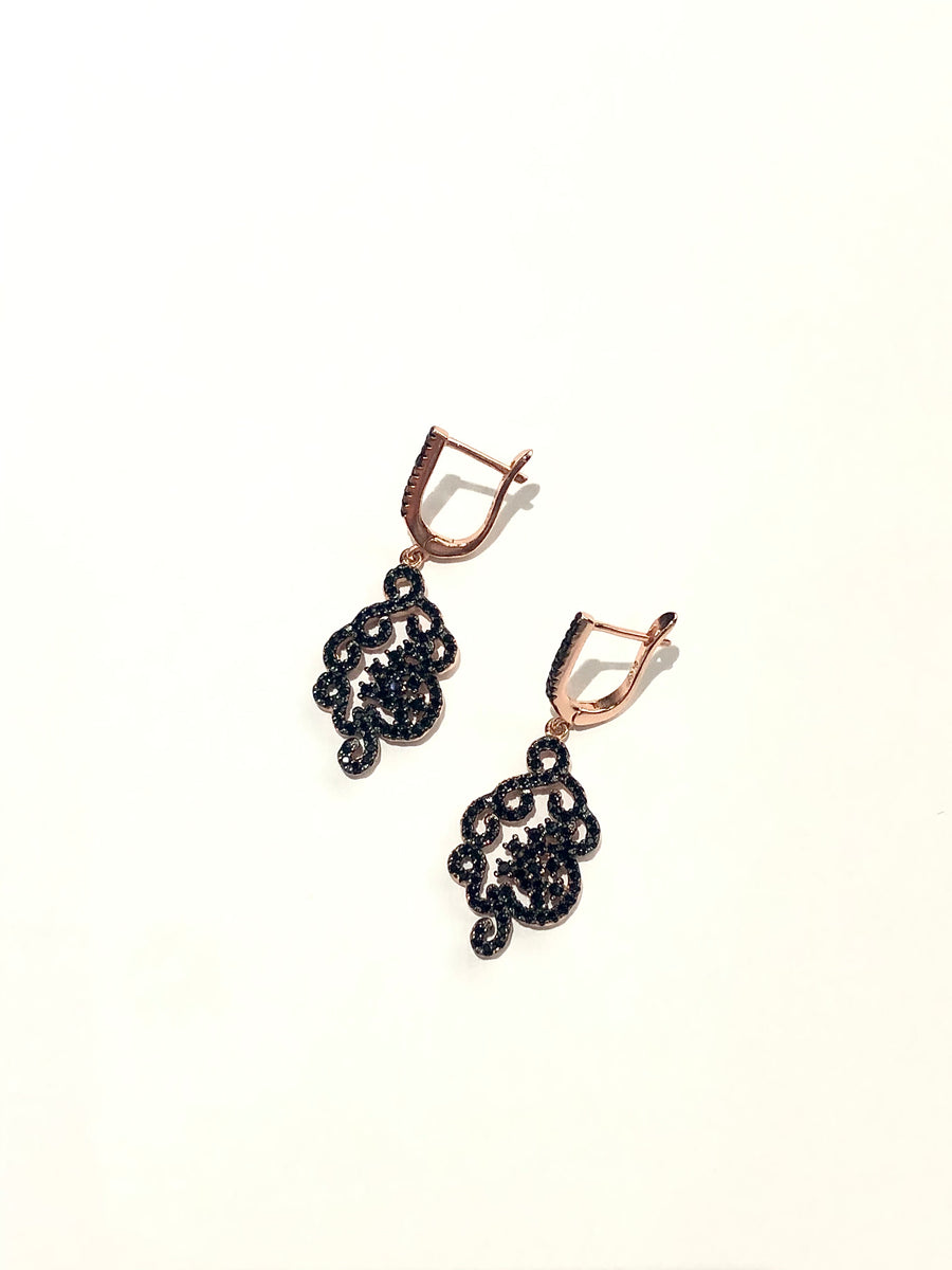 Black / Rosegold Twist Drop Earrings