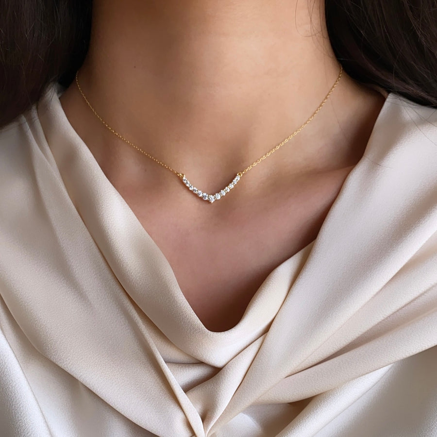 Gold Vermeil Curved V Pavé Necklace