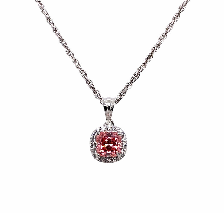 Rose Pink Cushion Cut Necklace