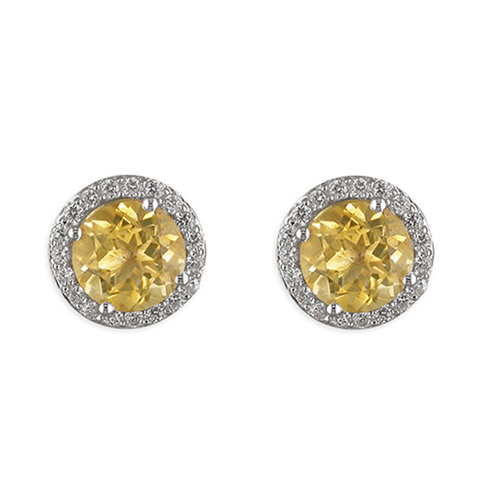 Round Cut Coloured Halo Stud Earrings - Citrine