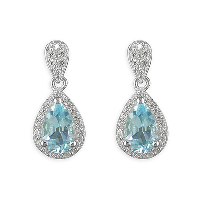 Blue Topaz Pear Cut Silver Drop Earrings