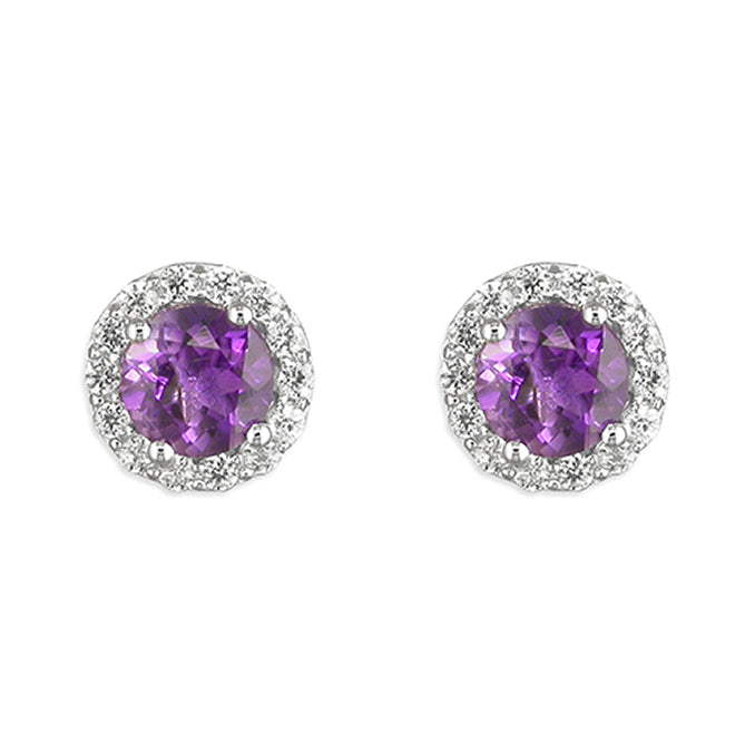 Violet Round Cut Coloured Halo Stud Earrings