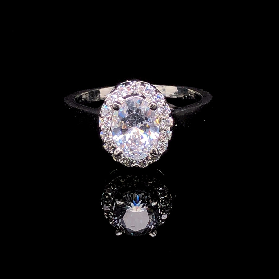 Silver Oval Cut Halo Ring