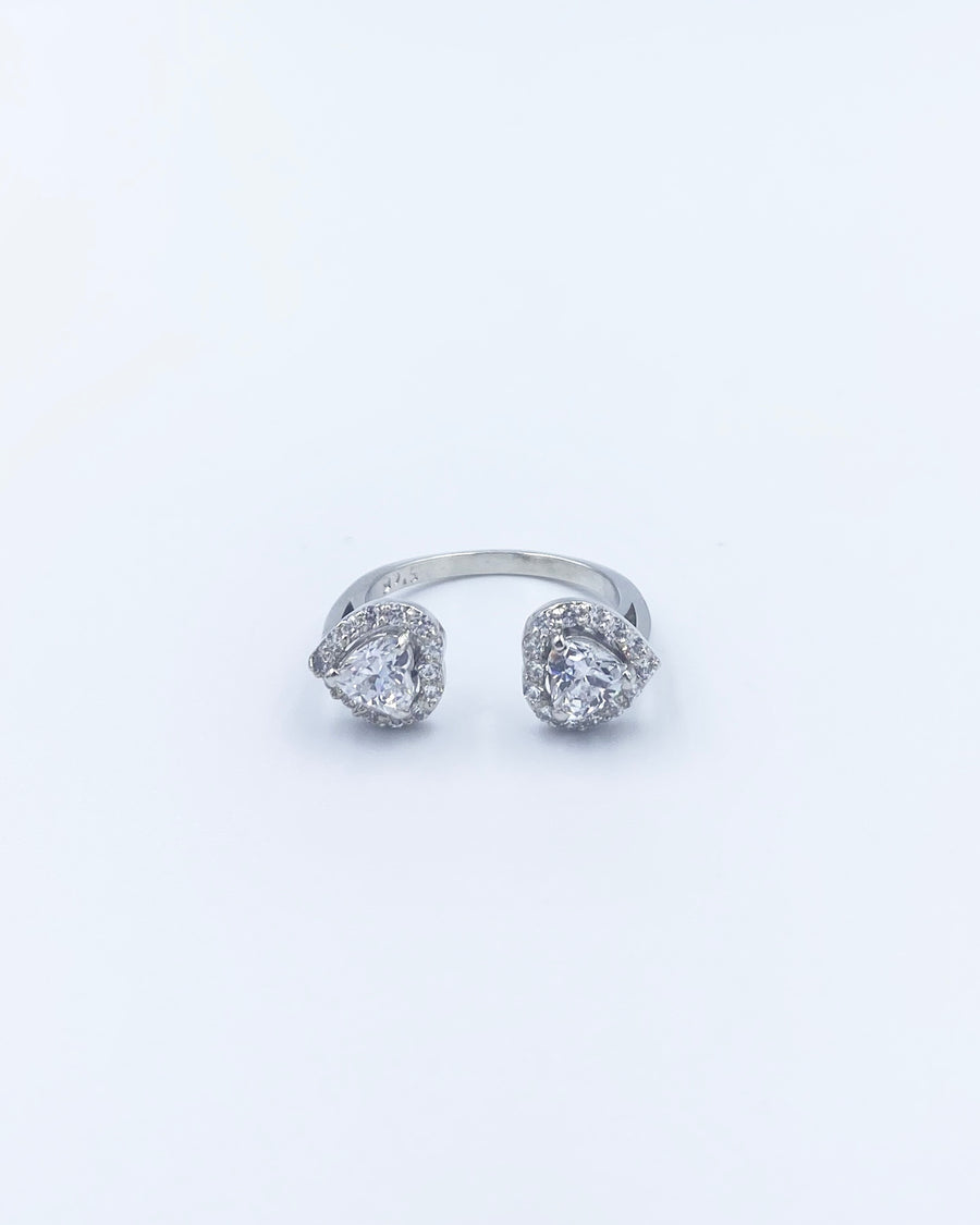 Silver Double Heart Cut Ring