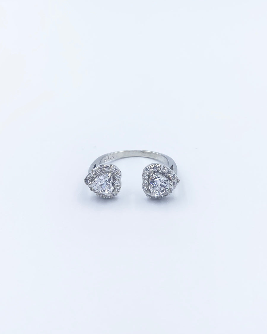 Silver Double Heart Cut Ring