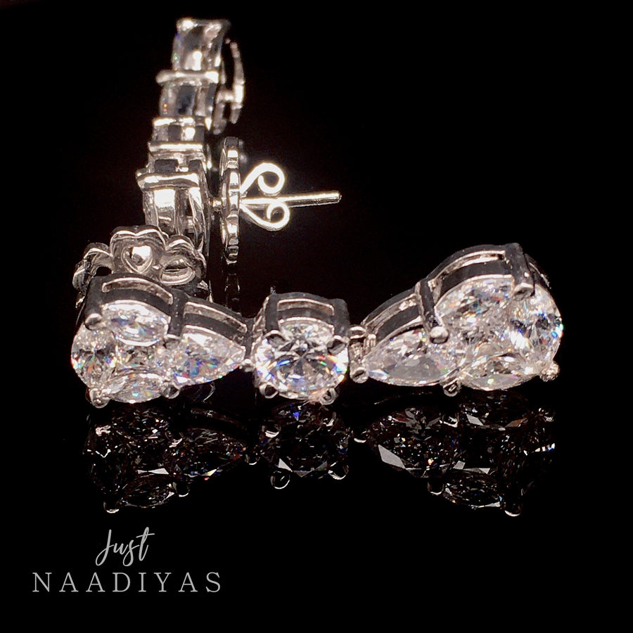 Silver Pear Style Drop Earrings