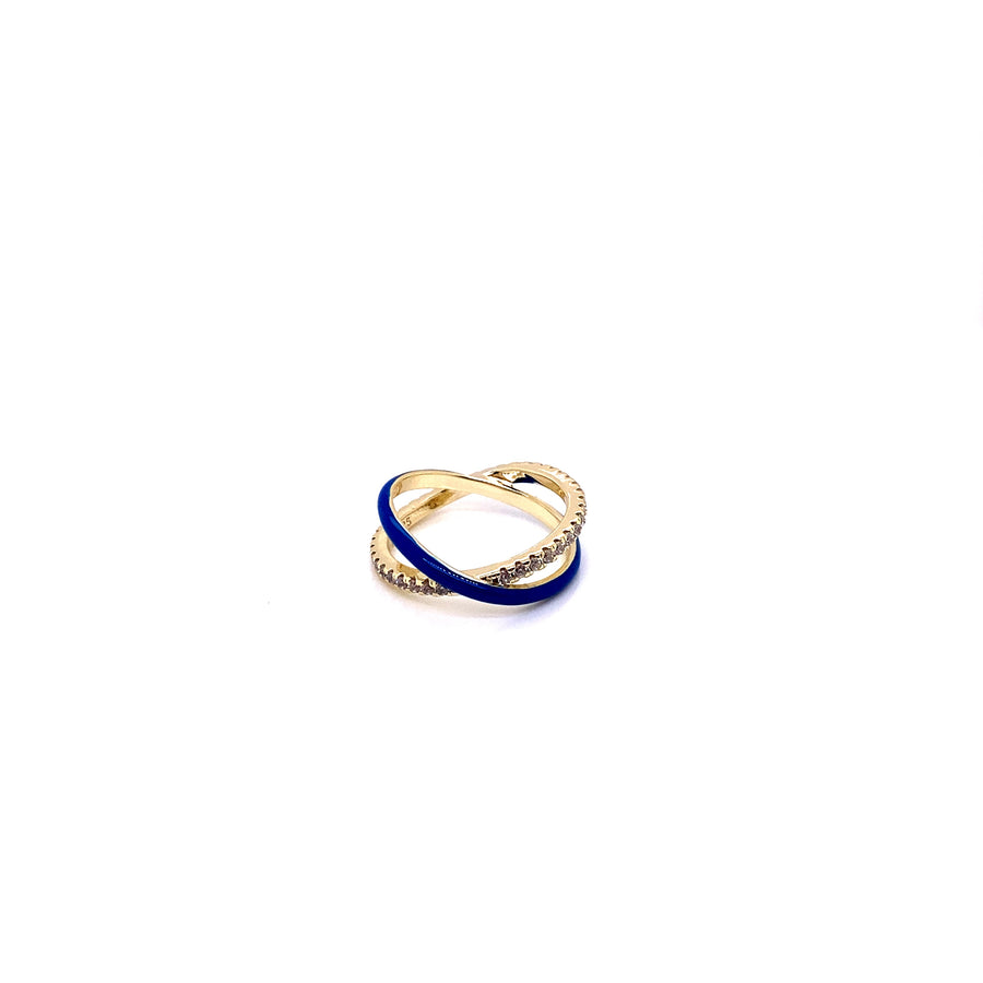 Royal Blue Enamel Gold Twist Ring