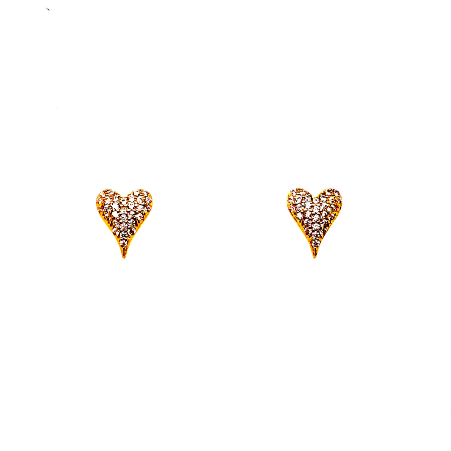 Gold Pavé Heart Stud Earrings