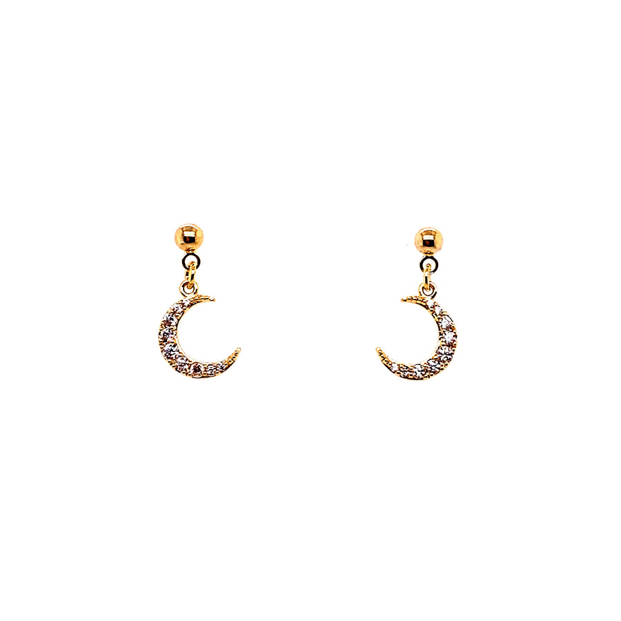 Gold Crescent Moon Drop Earrings