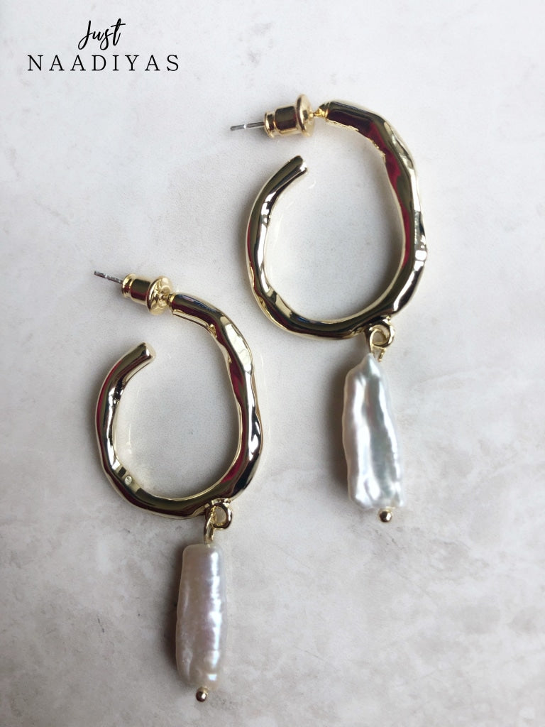 Fashion Earrings Gold Pearl Hoops justnaadiya.com