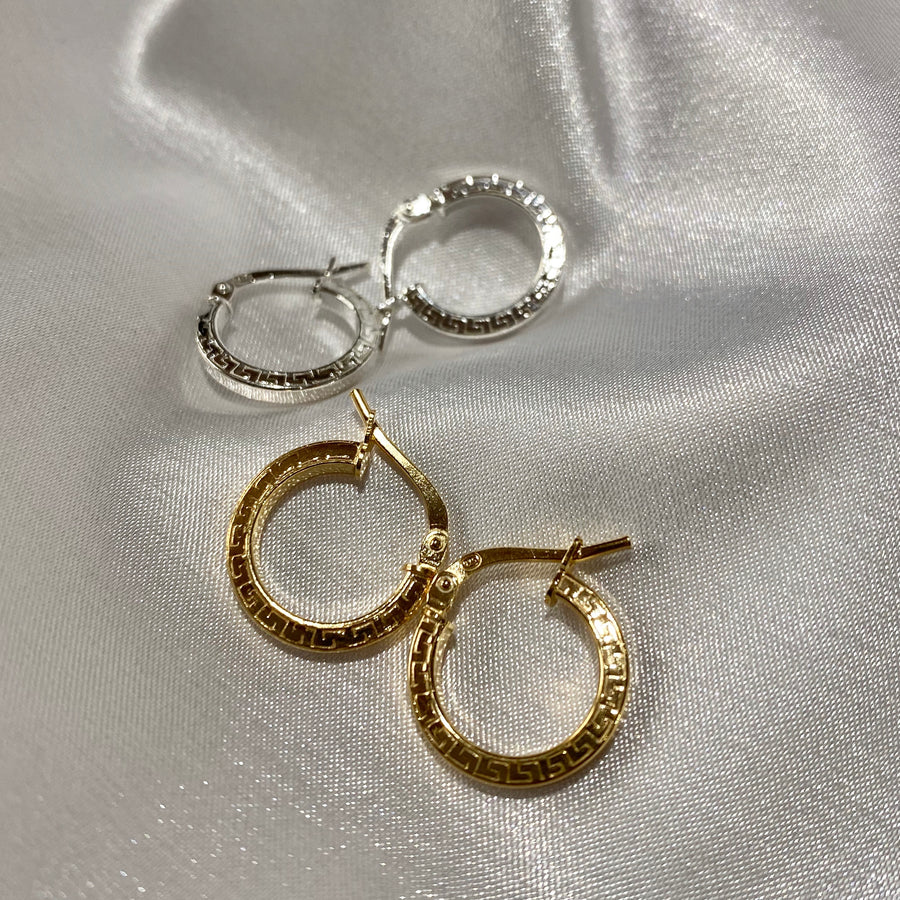 Gold / Silver Greek Pattern Mini Hoop Earrings