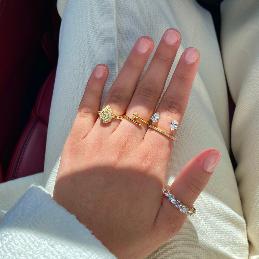 Brilliant Round Cut Eternity Band Ring - Silver / Gold / Pink