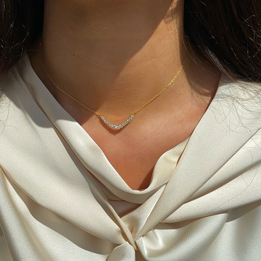 Gold Vermeil Curved V Pavé Necklace