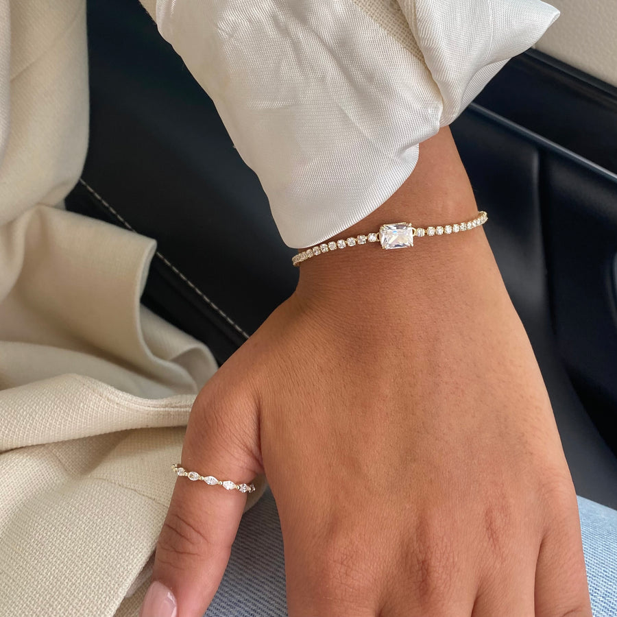 Gold Tennis Bracelet With Radiant Cut Stone – Just Naadiyas