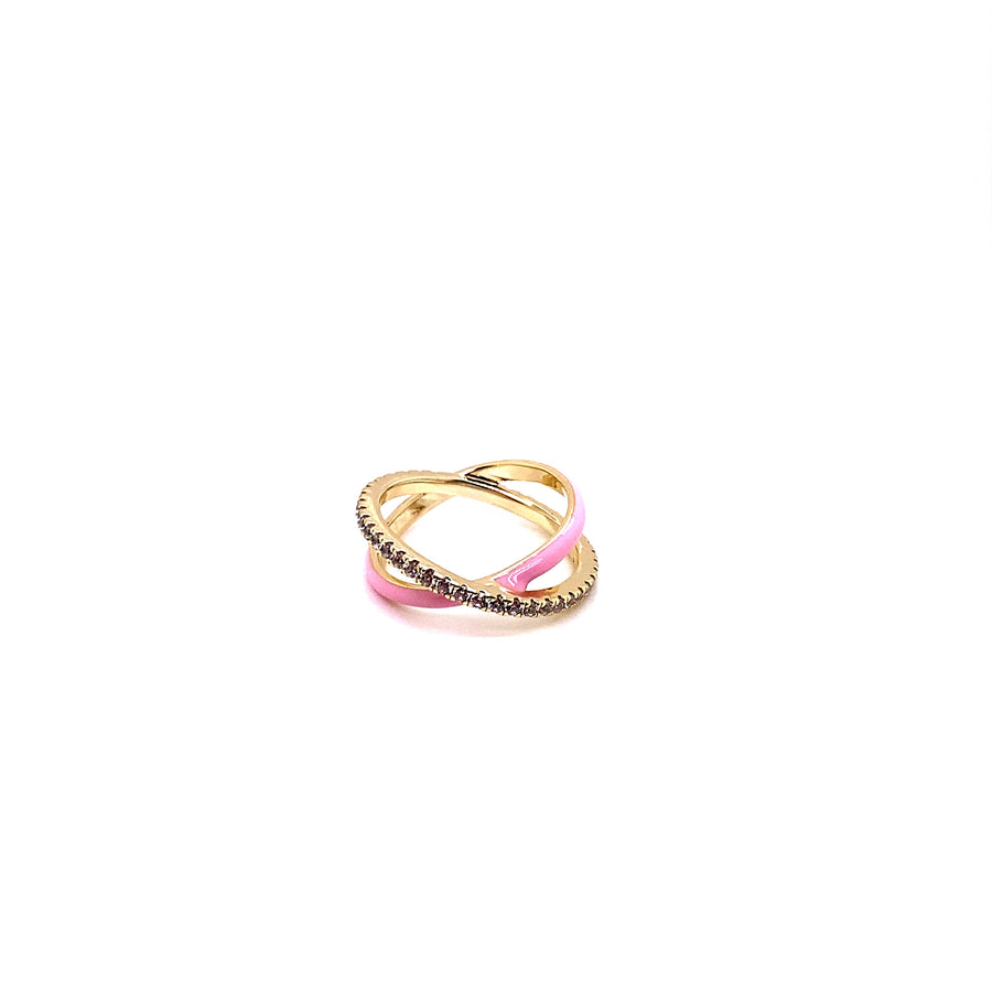 Baby Pink Enamel Gold Twist Ring